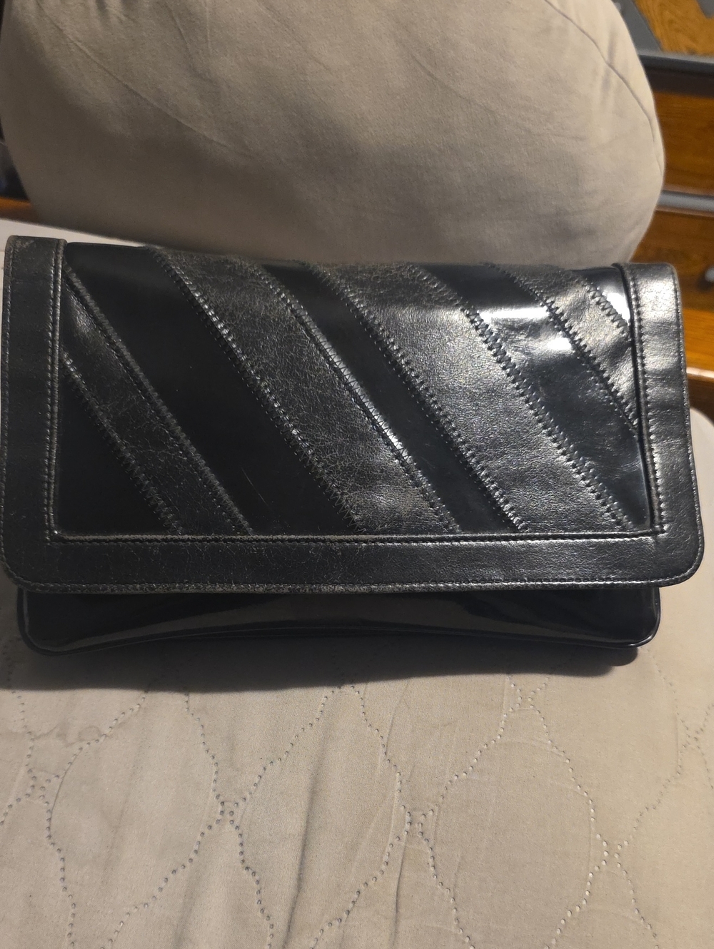 Classic Black Leather & Patent Clutch